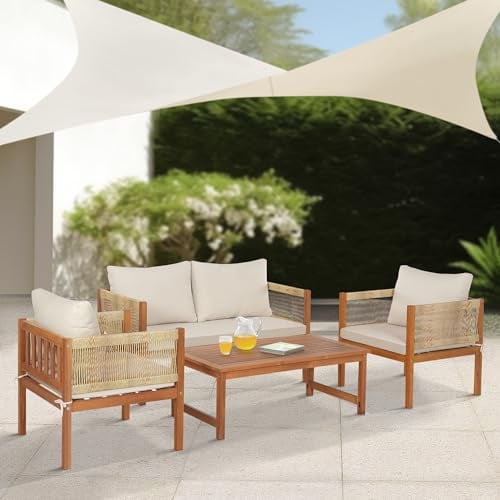 casa.pro Set Salottino per Uso Esterno Mobili da Giardino Patio Terrazza Set Composto di Tavolo Divano e 2 Poltrone Arredo in Legno di Acacia