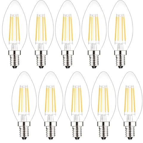 E14 LED Light Bulbs Dimmable,Candle Shape,Clean,Small Edison Screw,40W Equivalent,4W Warm White 2700K, 360 Lumens, Pack of 10