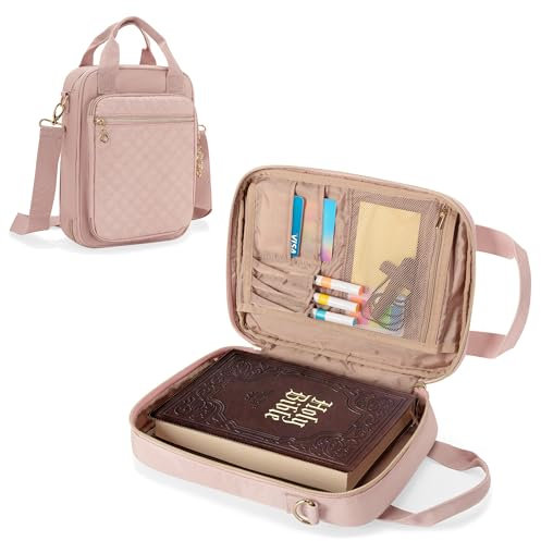 Teamoy Bibeltasche mit Schulterriemen, Große Capcity Buchtasche mit Lesezeichen Blet，Multi-Pockets Bibel Buch Tragetasche für Frauen, Rosa