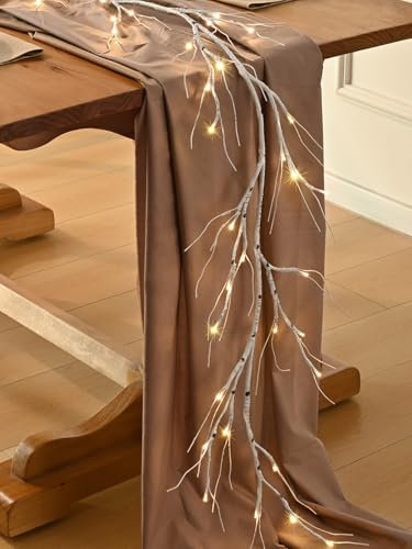 Waipfaru Christmas Decoration - 6FT Birch Tree Christmas Garland with Timer, Twig Tree Vines for Mantle, Winter Christmas Garland for Mantle Fireplace Wall Xmas Decor (Twigs)
