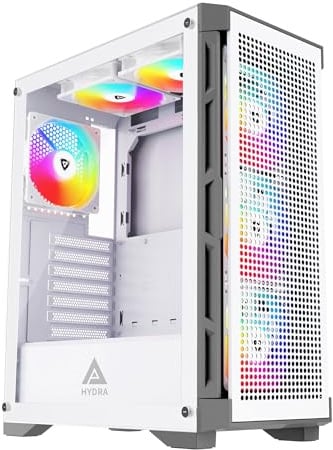 Apevia Hydra-WH Hydra Mid Tower Gaming PC Case w/6X 120mm ARGB Fans, 366 modalità di luce RGB, pannello frontale in rete traspirante ad alte prestazioni, pannello laterale in vetro temperato, 1 x USB