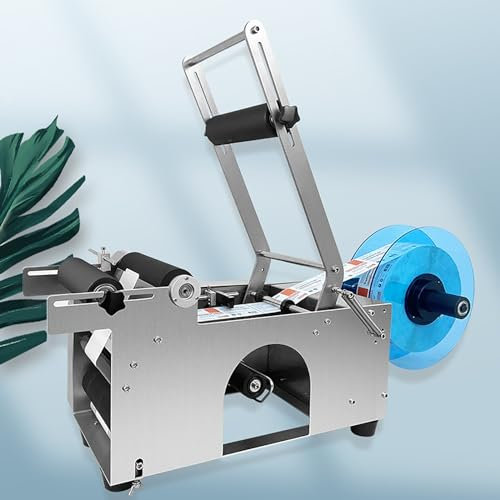 IMOSEI Máquina etiquetadora de botellas, máquina etiquetadora manual, ancho de etiqueta de 10 ~ 140 mm, ajuste inteligente para etiquetado preciso, diseño de brazo oscilante grueso, adecuada para