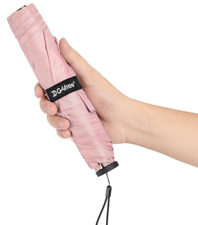 G4Free Parapluie compact et parapluie de voyage, 115 g, ultra léger, ultra petit, UPF 50+, mini parasol UV, baleines en fibre de carbone, rose clair, 43 Inch
