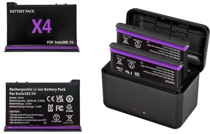 Shoot Kit de Batterie de Rechange avec Double Chargeur Rapide 3,85 V 2500 mAh Compatible avec Appareil Photo Insta360 X4