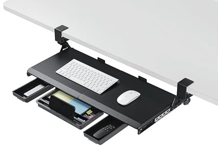 ETHU Tastaturauszug Unter dem Schreibtisch, 68×30 cm Tastaturablage mit Stabiler C-Klemm-Montage, Tastaturschublade mit Ausziehbarer Mausablage, Schreibtisch Tastaturständer für Büro (Schwarz)