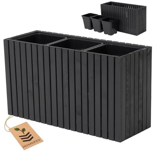HOMERZO Pflanzkübel Holz – imprägniert wetterfest – mit herausnehmbarem Kunststoffeinsatz – Hochbeet Blumenkasten für Balkon Garten Terrasse (Vertikal-anthrazit 98x36 H55 cm)