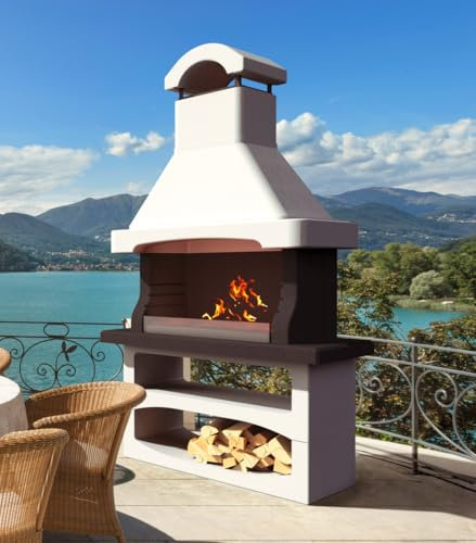 Barbecue Large Sile in Cemento con Cappa e parafiamma in Acciaio INOX - legna e carbonella