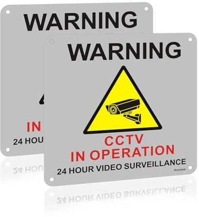 Acuxiaza 2 Pack CCTV in Operation Sign 15 x 15 cm Metal Camera Signs Brushed Aluminum CCTV Signs Self Adhesive 24 Hour Video Surveillance Sign For House Business Indoor Or Outdoor Use