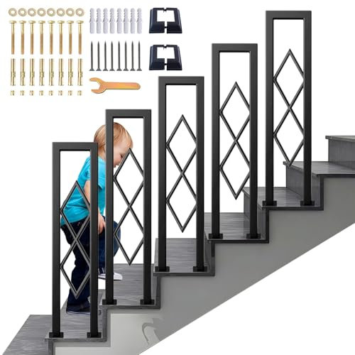 SCGSJZH Treppengeländer Innen U-förmiger Handlauf mit Rautenmuster, Sicherheit Rutschfeste Schwarz Geländer, Schmücken Handläufe für Modern Dachboden Korridorstufen (90cm)