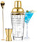 SAVORLIVING Ensemble de gobelets à Cocktail en Verre de 14 oz, Mélangeur à Margarita avec passoire, Jigger et cuillère à mesurer, Set de Bar Professionnel pour Barman et débutants (Or, 3pcs)