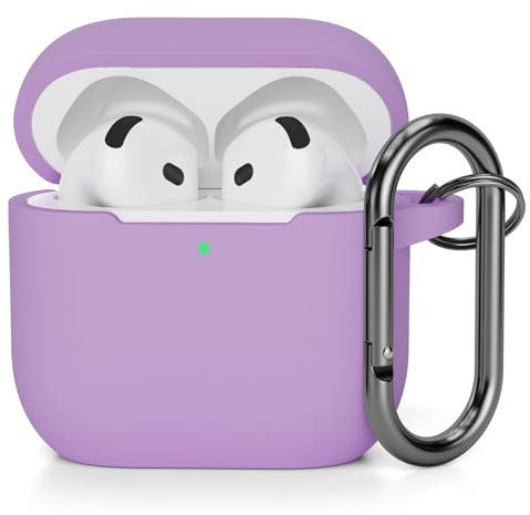 AOTUAO Kompatibel mit AirPods 4 Hülle Case, Weiches Silikon Stoßfeste Schutzhülle für AirPods 4. Generation (2024) (USB-C) Case Cover mit Karabiner, Front-LED Sichtbar, Lavendel