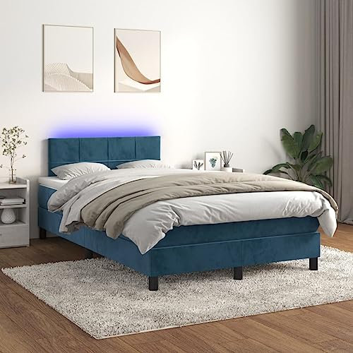 Willood Boxspringbett mit Matratze LED Dunkelblau 120x200cm Bettgestell Bett Doppelbett Polsterbett Lattenrost Bettrahmen Hotelbett Schlafzimmerbett Samt Stil1
