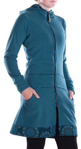 Vishes - Alternative Bekleidung - Damen lange Fleecejacke Hippiemantel Übergangsjacke Kapuze