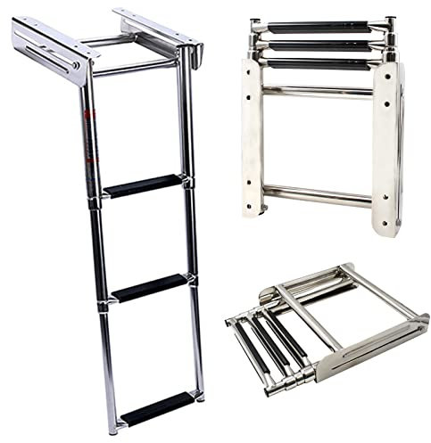 sjdoPulse Marine Grade Stainless Steel Rope Ladder for Boat, Boat Ladder 3 Step For Pool Platform Entry Yacht Swimming, Heavy Duty Boat Ladder Platform Boat Ladders, Silver