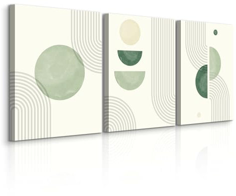 Muralo - Wandbilder Set - Leinwand Bilder Set Aufhängefertig - Bilder für Wohnzimmer Schlafzimmer - Moderne Wanddeko - Grüne abstrakte Ornamente - 3 Bilder 30 x 40 cm