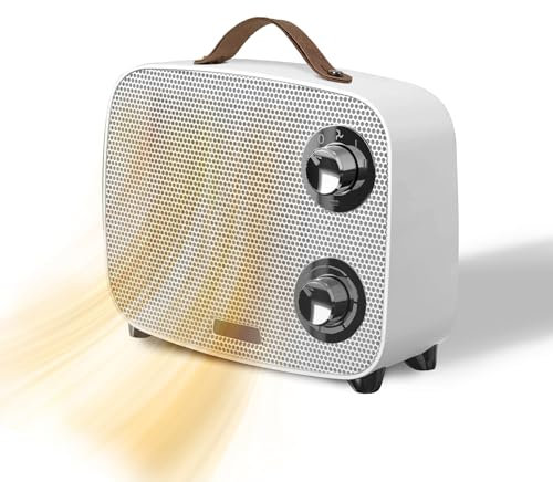Calefactor Aire Caliente Portatil - Calentador Bajo Consumo Vintage - Calefactor para Hogar y Baño - Estufa Ventilador Silencioso Regulable con 2 Potencias de Calefacción, 1000w y 1500w (BLANCO)
