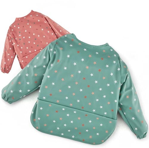 knorr-baby 2er Set Baby Lätzchen mit Ärmeln und Auffangschale, wasserdichtes Ärmellätzchen - OEKO-TEX® Standard 100 geprüft