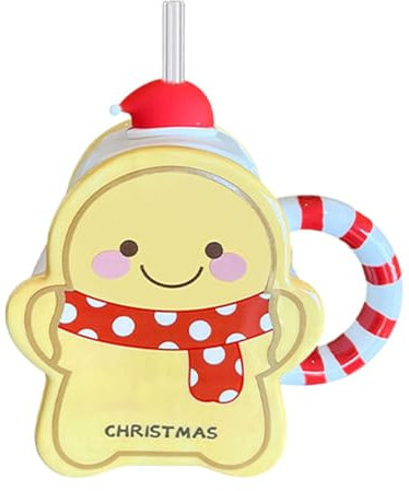 Gingerbread House Mug, Ceramic Coffee Mugs with Straw, Christmas Coffee Mugs, Gingerbread Man Cup, Cartoon Cute Ceramic Cup, Cute Christmas Mugs for Holiday Christmas