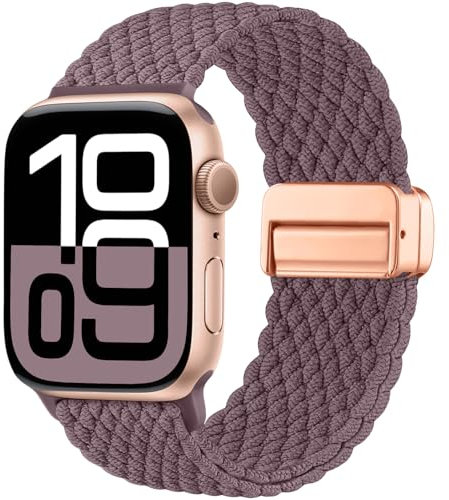 Maledan Geflochten Armband Kompatibel mit Apple Watch Armband 40mm 41mm 38mm 42mm(Series 10 11), Solo Loop Nylon Magnetisch Armband für iWatch Series 11 10 9 8 7 6 5 4 3 2 1 SE Ultra, Rauch Violett