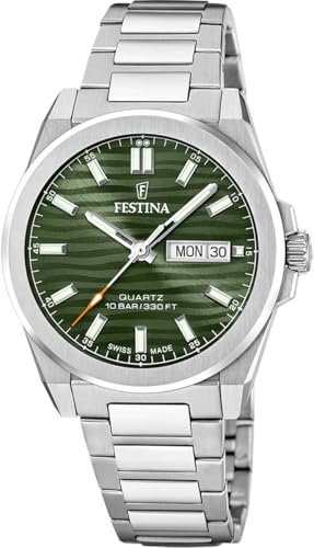 Festina Swiss Made Herrenuhr Analog - Edelstahl 316L Silber - Quarzwerk - Datum - Saphirglas Widerstandsfähig - Wasserdicht 10 ATM - F20073/4 Classic Steel