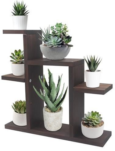 Yuhtech Small 7-Tier Tabletop Succulent Plant Stand, Wooden Window Plant Shelf, Desk Organizer Display Rack for Outdoor Desk Garden Balcony Patio