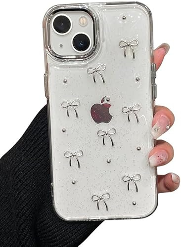 Riccase for iPhone 13 Case Bling Glitter 3D Bowknot Clear Phone Case, Shockproof Transparent Soft TPU Protective Bumper Cute Sparkly Crystal Bow Cover for Women Girls Lady,Bowknot