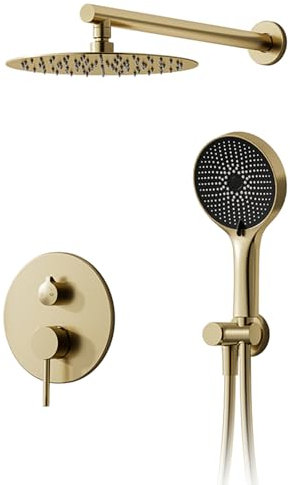 Duschsystem,Duschsystem Mit 30 x 30 cm Regendusche,Unterputz Duscharmatur Set Gebürstetes Gold,360° Verstellbarer Regendusche Duschkopf,Komplettset Mit Handbrause,Anti Kalk Düsen Duschkopf