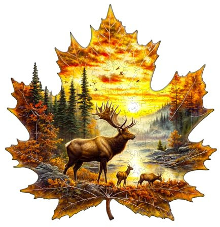 WOODBESTS Holzpuzzle Erwachsene, Hirsch Holzpuzzles, 240 Teile Holz Puzzle, Unregelmäßige Einzigartige Tierform Puzzle, Schön Geschenke für Puzzleliebhaber (34 * 33.2 cm)