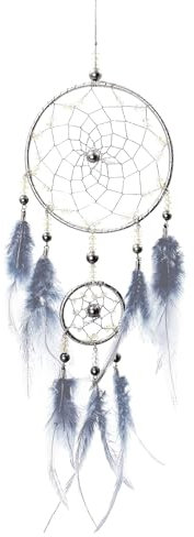Auptiz Atrapasueños con Pluma, Atrapasueños de Estilo Bohemio, Atrapasueños Tejido a Mano, Decoración Colgante de Paredes, hogar y Patios (Azul Gris)