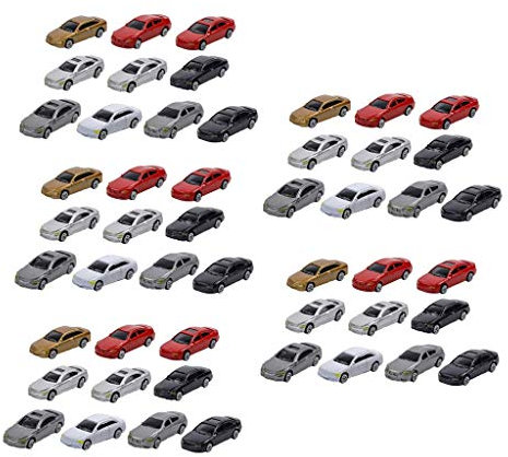 Mini auto in scala 1:87, 50 pezzi, colori assortiti, plastica, adatto per scala HO/TT, bambini, appassionati di modellini di treni