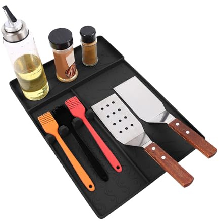 Eventerde Tapis de Cuisson pour Grill - Porte-Spatule pour Barbecue Extérieur - Set d'Accessoires de Cuisson en Silicone Antiadhésive pour Plancha et Barbecue, Protection de