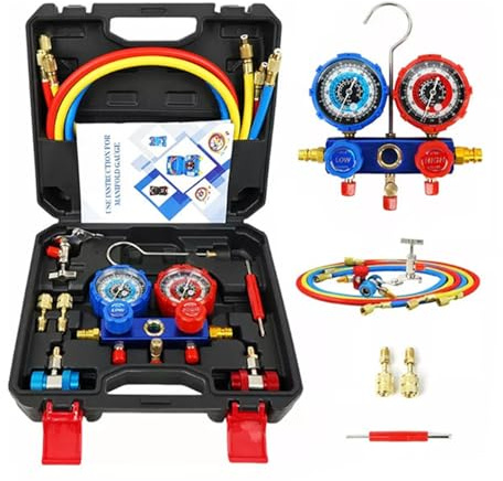 HVAC Gauge Set, Manifold Pressure Kit, Refrigerant Refill Tools, Accurate Diagnostic System, Compact Maintenance Equipment, ideal para vehículos, hogar, garaje, taller, multicolor