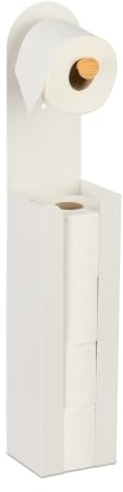Relaxdays freestanding toilet roll holder, HxWxD: approx. 66x12x11cm, iron & bamboo, toilet paper storage, white/natural