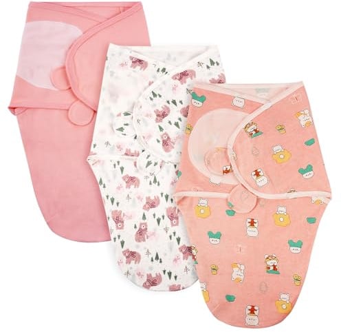 AYBUY Pucksack Baby, 0–3 Monate Schlafsäcke für Neugeborenen, Bio-Baumwolle Baby Schlafsäcke für Neugeborene, Swaddle Decke Pucktuch, Babyschlafsack Wickeltuch Unisex 3er