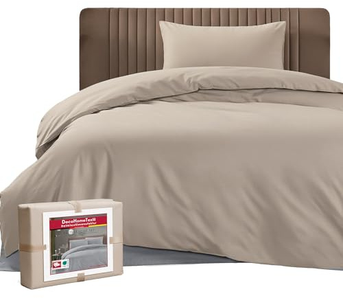 DecoHomeTextil Bettwäsche Set Bettgarnitur mit Reißverschluss Polycotton Uni Taupe 1x Bettbezug 135 x 200 cm + 1x Kissenbezug 80 x 80 cm
