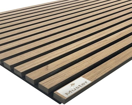 Muster 15x12 cm Akustikpaneel Holzfurnier Bright Teak- Filz schwarz | Musterstück zur Prüfung von Dekor, Farbe und Filz vor der Bestellung, 1 Stück, Holzfurnier, Muster