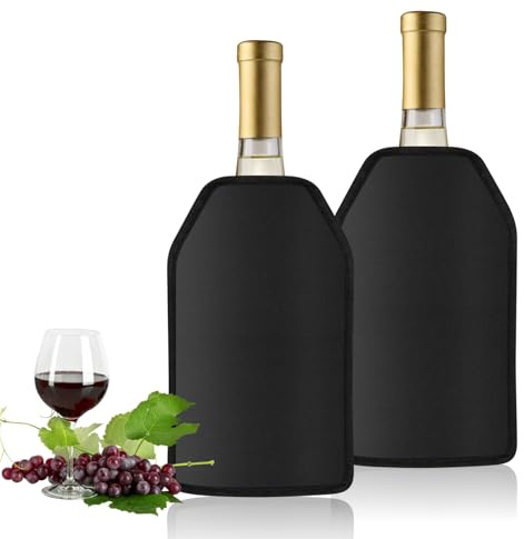 Weinkühler Manschette, 2 Stück Kühlmanschette Wein Wiederverwendbarer Weinflaschenkühler Manschette Wasserabweisende Nylon Kühlmanschette Sektflasche Flaschenkühler für Unterwegs (Schwarz)