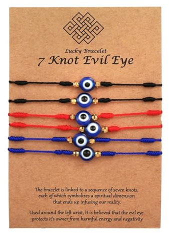 bracelets à cordon rouge, 6 PCS Bracelet oeil mauvais Porte-bonheur, en corde rouge réglable à 7 nœuds, Mauvais Œil Bracelet d'Amitié Tressé, bracelet de cheville pour la protection, la bénédiction