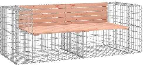 Foknhdi Gartenbank 184x71x65,5 cm Massivholz Douglasie Gabionen Sitzbank Outdoor mit verzinktem Stahlrahmen modernes Design robust für Garten Balkon Terrasse