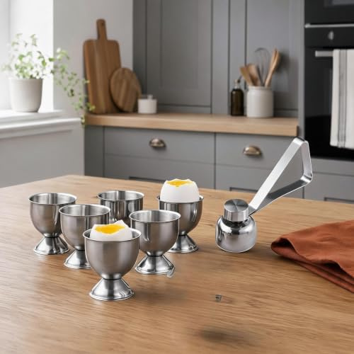 6 Pieces Egg Cups, Stainless Steel Eggs Cups with Cracker Tool