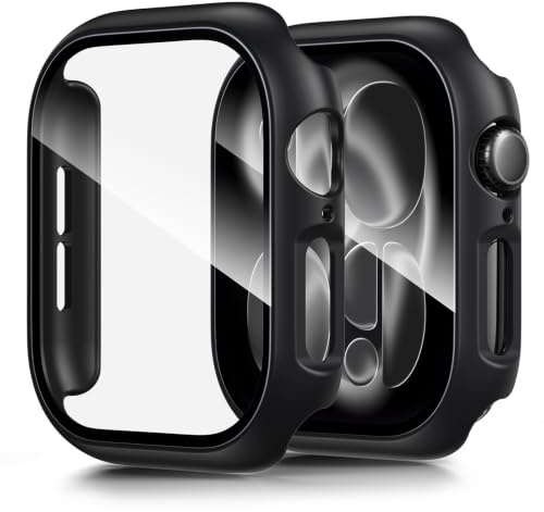 LK 2 Stück Schutzhülle Kompatibel mit Apple Watch Series 11/10 42mm | Harte PC Schutzhülle mit Gehärtetem Displayschutz, Ultra Dünn Full Coverage Case, Kratzfest & Stoßfest, Schwarz
