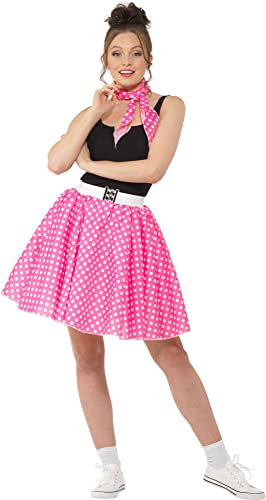 Karnival 81098 Costume de jupe et cravate à pois des années 50, rose, large