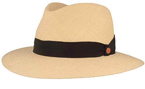 Mayser Chapeau de paille original Panama - Chapeau d'été en Équateur - Tressé à la main traditionnel - Protection UV 40 - Imperméable - Anti-casse, naturel, 61
