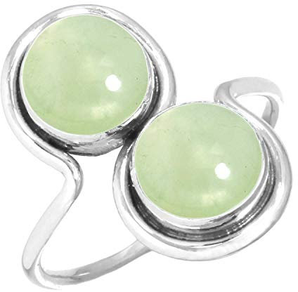 Jeweloporium 925 Silber Ringe für Frauen Grün Echt Prehnit mit Stein Boho Silber Ringe Größe 62(19.7) Engagement Geschenk Handgefertigt Schmuck