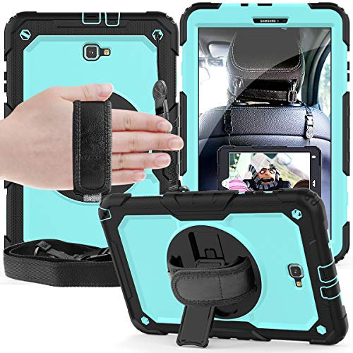 CLARKCAS Funda para Samsung Galaxy Tab A 10.1 2016 SM-T580/T585 con protector de pantalla para niños, a prueba de golpes, resistente, soporte para lápices, soporte de 360 grados, correa para el