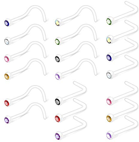 Crdifu 20stk Nasenpiercing Stecker Retainer Nasenstecker Spirale L Form Bioflex Kunststoff Piercing Nase mit Stein