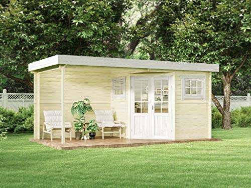 Alpholz 5-Eck Gartenhaus Mosel-28 aus Massiv-Holz | Gerätehaus mit 28 mm Wandstärke | Garten Holzhaus inklusive Montagematerial | Geräteschuppen Größe: 500 x 250 cm | Flachdach