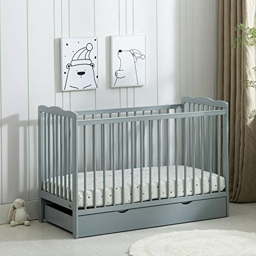 mcc direct Brooklyn Baby Cot Crib with Water Repellent Mattress & Wheeled Drawer [Grey/White] (Grey)