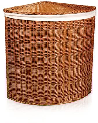 Lycce Wäschekorb mit Deckel 75 l Eckwäschekorb Weide natur Gr. 1