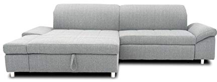 DOMO. collection Ecksofa Mika, Sofa mit Schlaffunktion und Bettkasten in L-Form, Schlafsofa mit Rücken- und Armlehnfunktion, Polsterecke 260 x 178 x 80 cm (BxTxH), grau